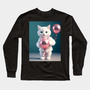 Cat with Balloons- Modern Digital Art Long Sleeve T-Shirt